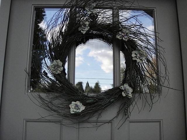 Moss Green Twig Wreath With Wheat & Faux Dogwood Flowers  St Patricks Day Wreath