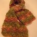 Hand knit wool scarf red green olive gold