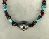 Turquoise and Garnet Beaded Choker