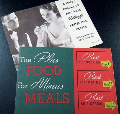 Vintage Cookbook 1930s Plus Foods for Minus Meals KELLOGG Cereal Recipe Booklet