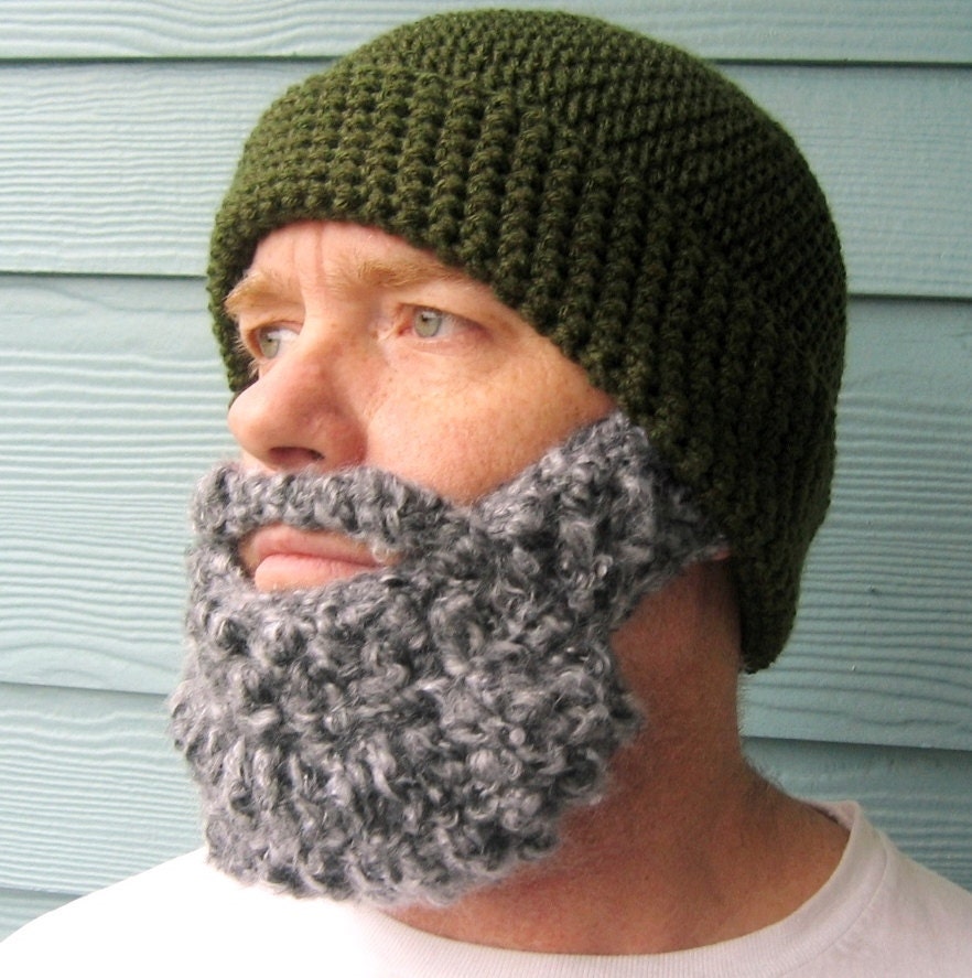 Beard Hat - Olive w Salt n Pepper Beard