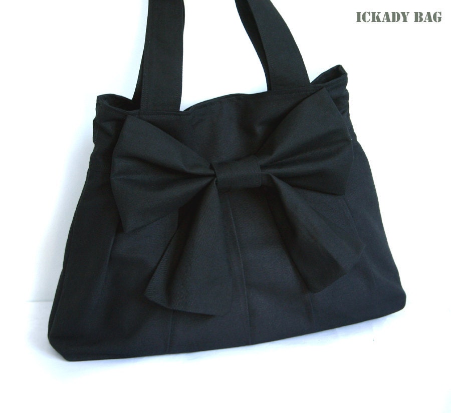 Sale 10% off - Black Canvas Purse - Bow Bag - Pleated Purse - Bridesmaid Gift