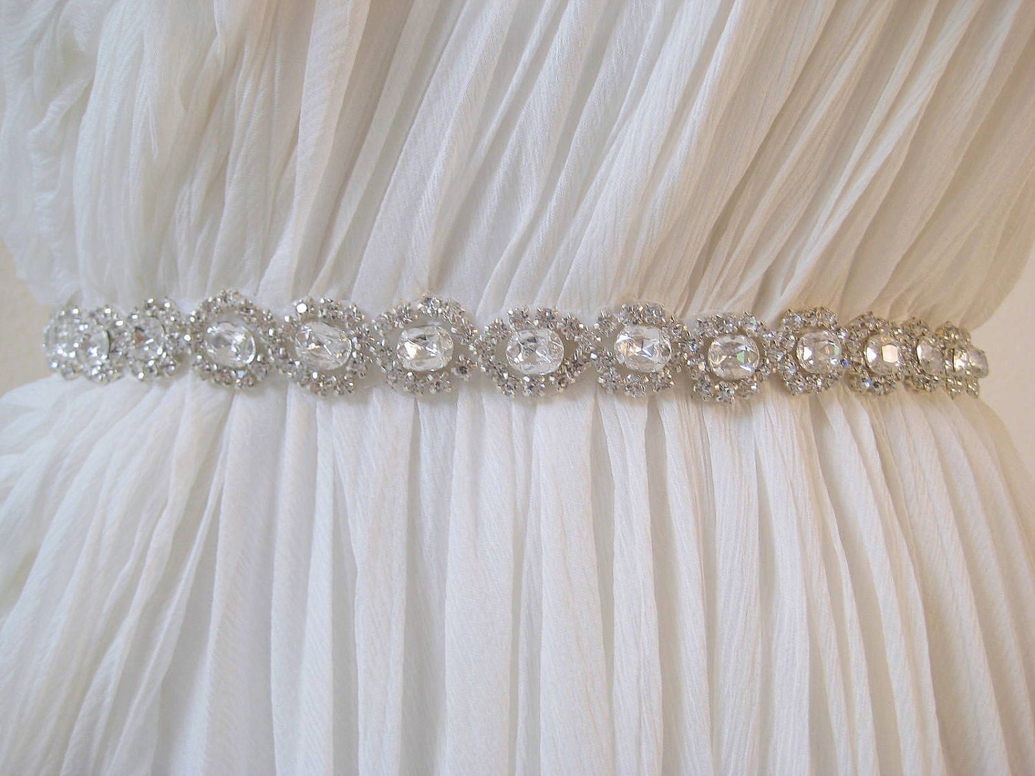 Bridal beaded crystal rhinestone flower wedding sash/belt. TESS.