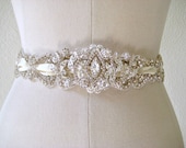 Bridal wedding beaded crystal sash/belt, laced ribbon with exquisite jewel center piece  ROMANTICIZM.