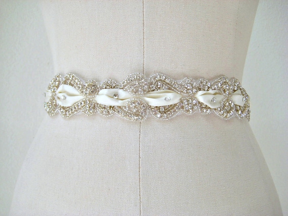 Bridal beaded scroll crystal rhinestone wedding sash/belt. CRYSTAL SCROLL