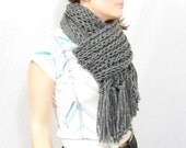 Knit Grey Scarf with Fringe