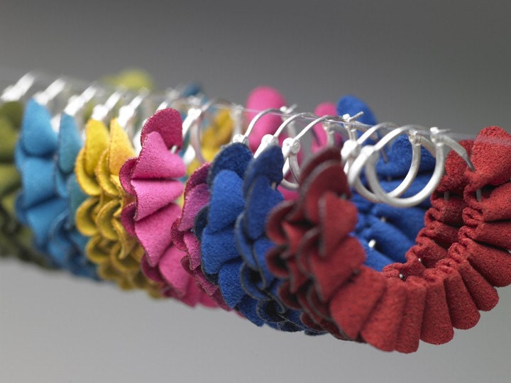 Fuchsia Ruffle Hoop Earrings in Sterling Silver