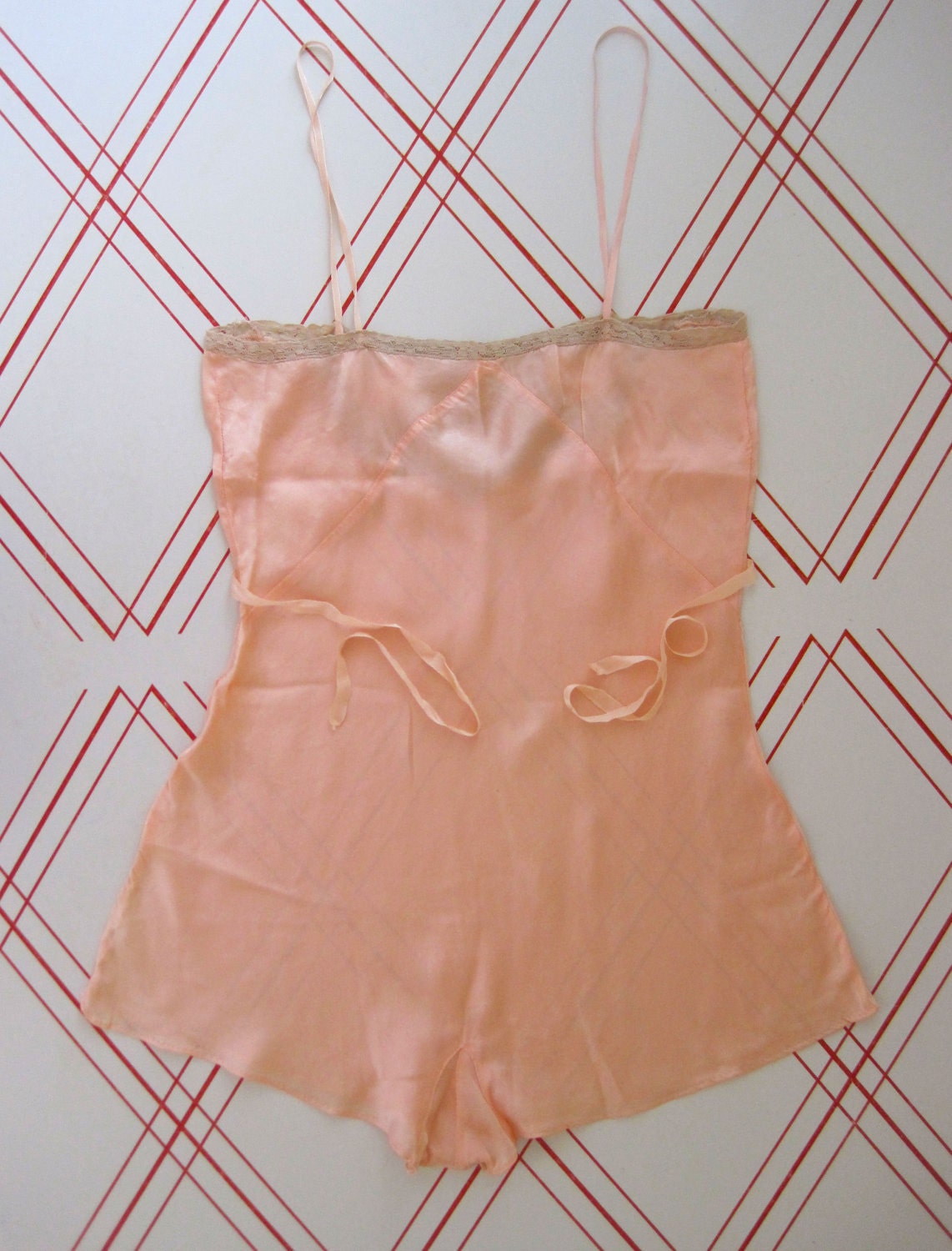 S Pink Silk Satin Step In Onesie Teddy Flapper Lingerie