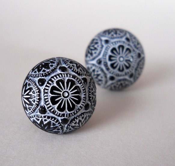 Black and White Mosaic Earrings