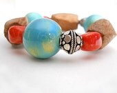 Wood Ceramic & Silver Boho Bracelet