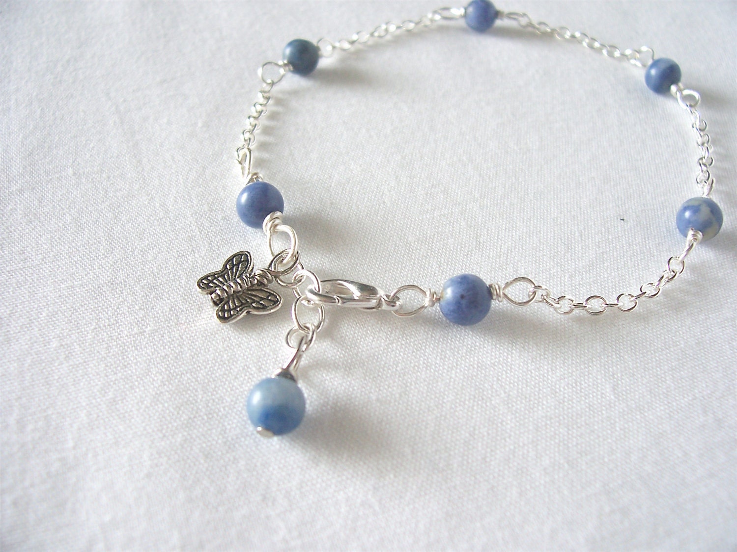 anklet, blue anklet, gemstone anklet, butterfly anklet, beaded anklet, sale, ooak, fashion jewelry, great gift idea