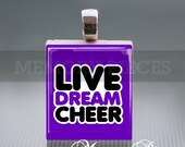 Live Dream Cheer Purple Scrabble Tile Pendant with Shiny Silver Ball Chain