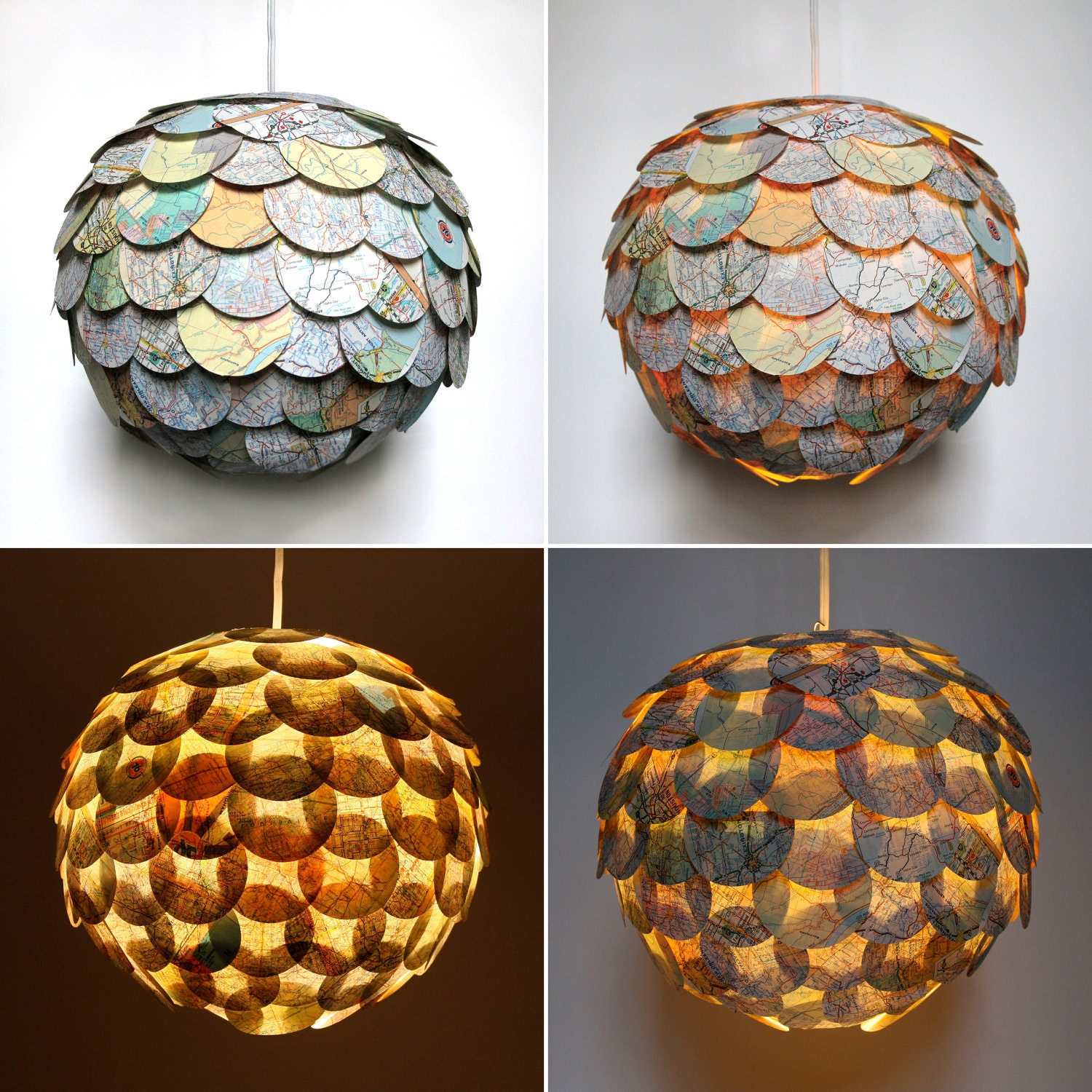 Artichoke Road Map Pendant Light - Hanging Paper Lantern - Shade Only