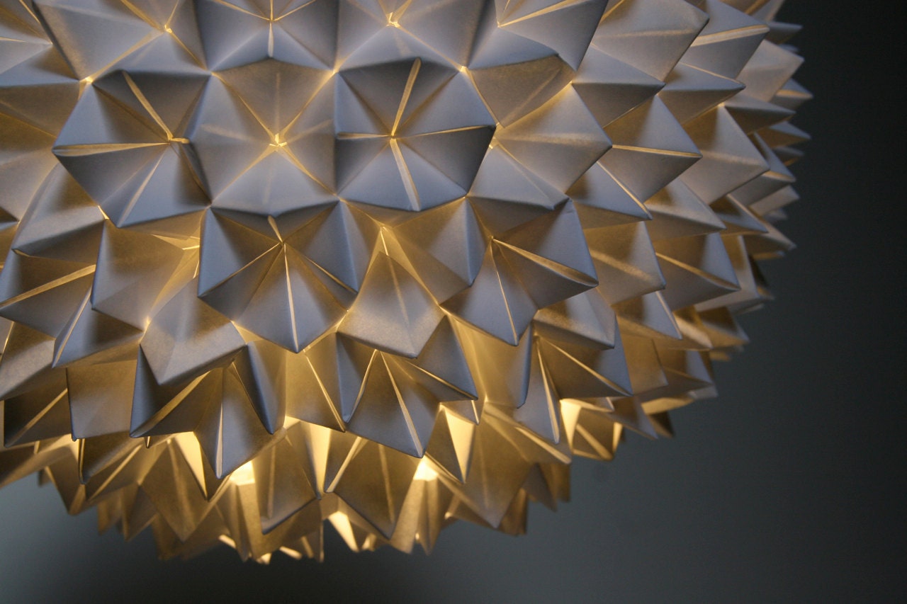 Small Faceted Pendant Light - White Folded Paper Hanging Sphere Lamp