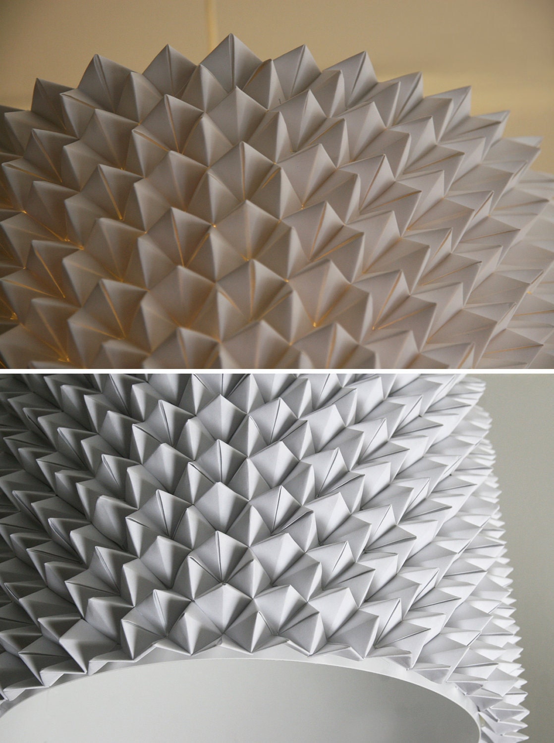 Large Faceted Drum Shade - White Folded Paper Hanging Lamp - Shade Only