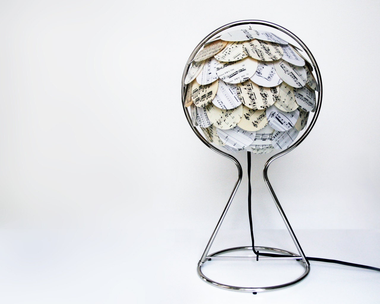 Sheet Music Table Light with Metal Stand - Paper Shingles Covered Artichoke Lantern Light