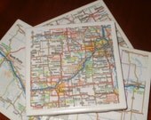 Nebraska Road Map Coasters...Set of 4...For Drinks or Candles...Full Cork Bottoms NOT Felt