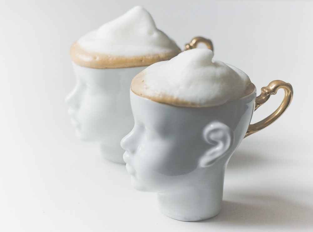 Doll head cups - set of white porcelain and gold artisan cups, SALE 20% OFF