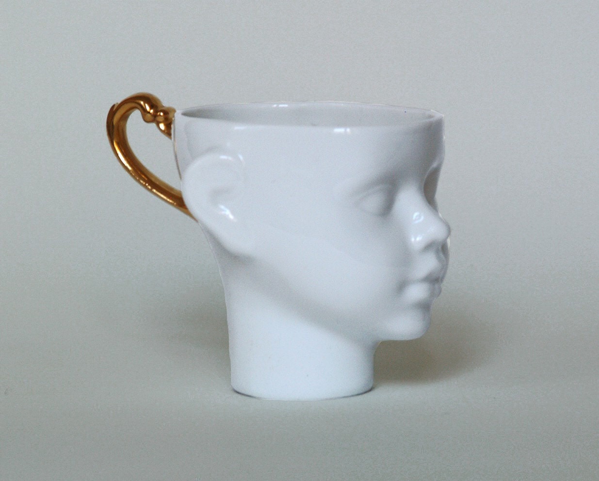 Doll head cups - set of white porcelain and gold artisan cups