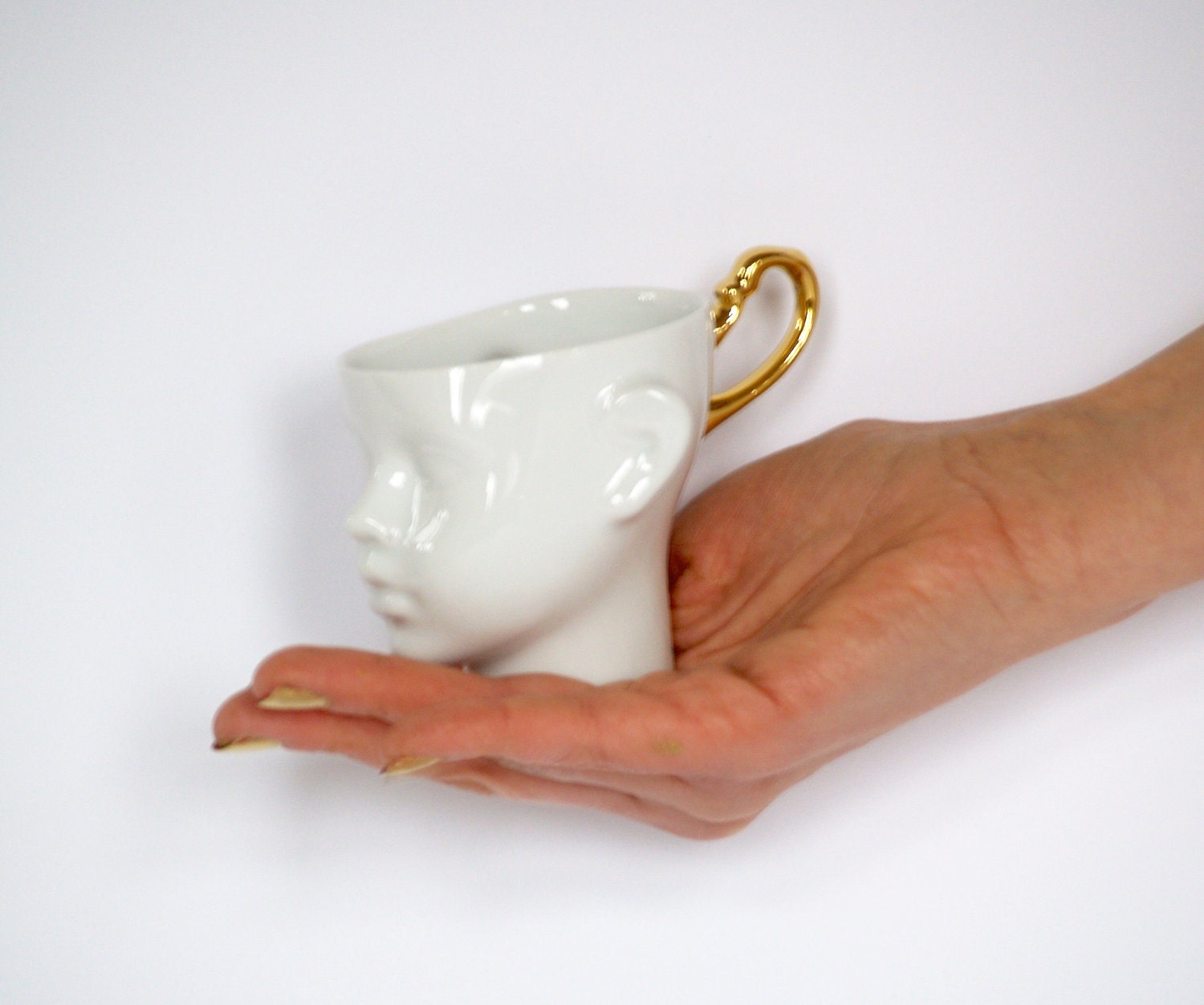 Porcelain coffee mug, ceramic mug, white and gold, cups set, tea mug, china cup, set of two