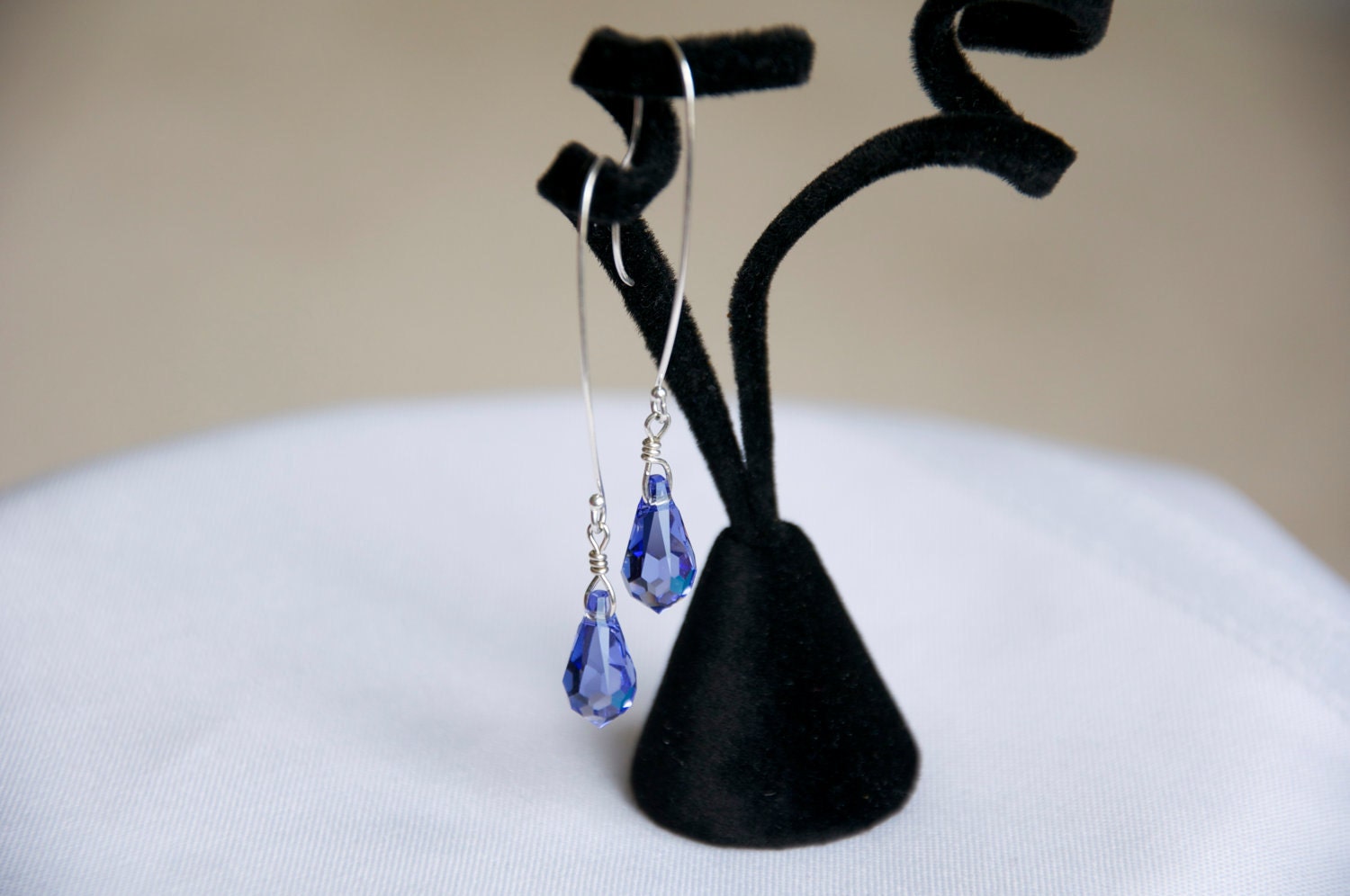 SALE: Sterling Silver Long Prongs with Purple Swarovski Crystal Teardrops