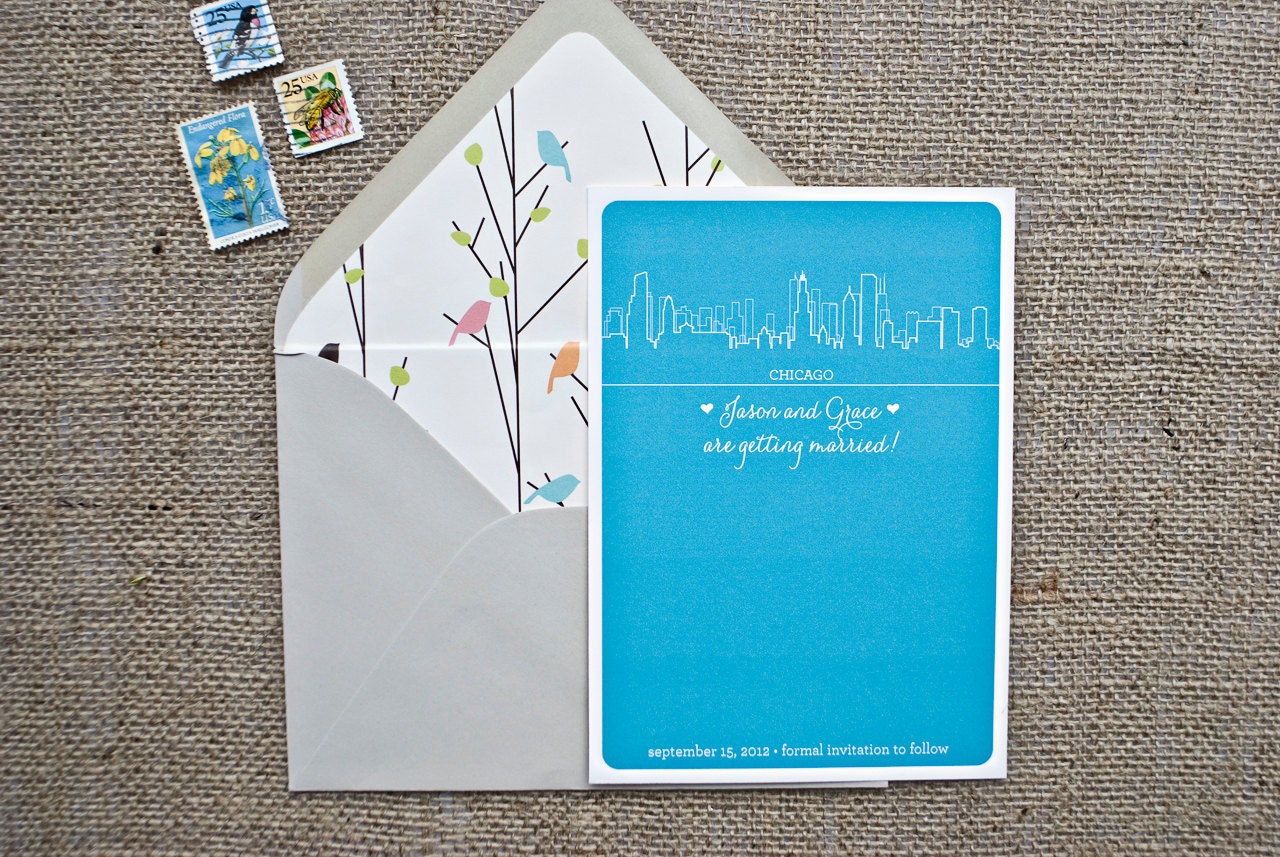 50 Chicago Save the Date Cards - Customizable - Wedding Save the Dates