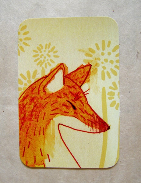 Orange Fox Postcard Print 4x6 Illustration Art