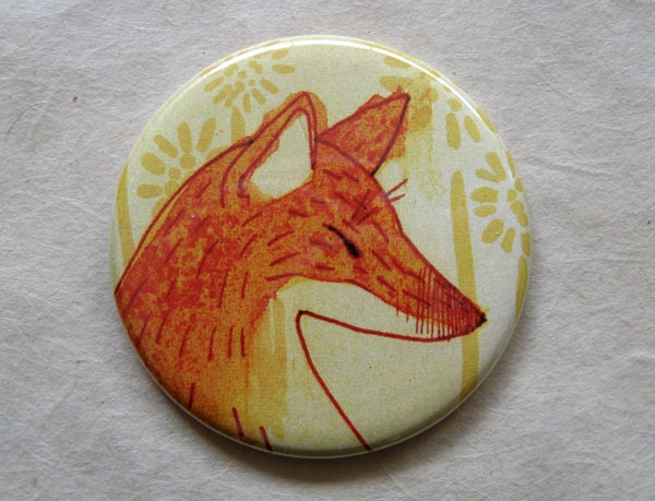 Orange Fox Pocket Mirror Mini Illustration Art 2.25"