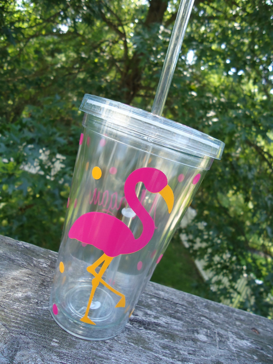 Personalized Acrylic Tumbler - flamingo design, party favors or for at the pool or beach