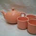 Vintage Chinese Teapot Set, Pink Glazeware, 3 Tea cups