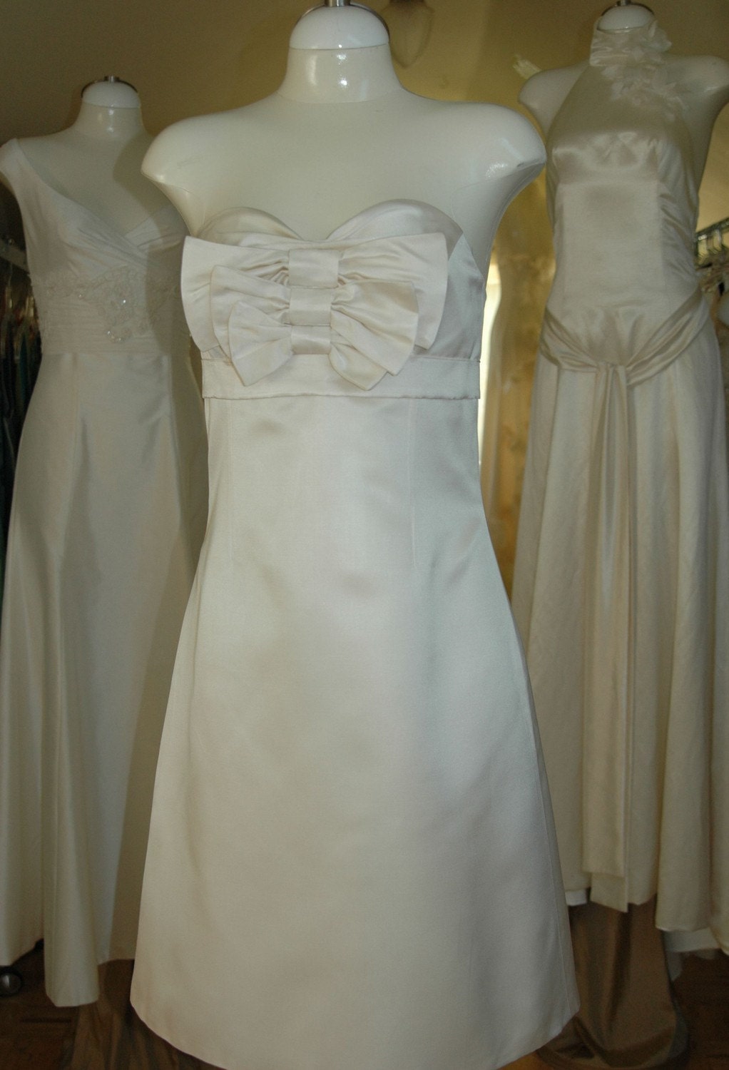 Barely Pink Silk Peau De Soie Satin Above the Knee Wedding Dress
