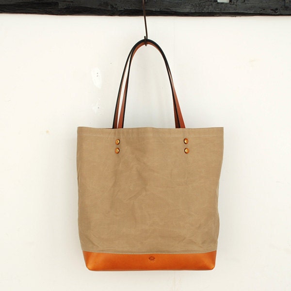 Waxed Tote / Khaki Canvas x Tan Leather "MADE TO ORDER"