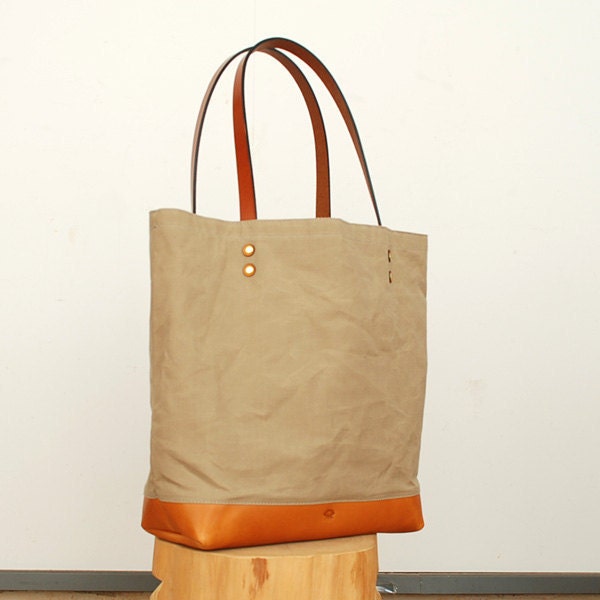 Waxed Tote / Khaki Canvas x Tan Leather "MADE TO ORDER"