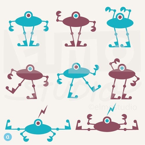 Clumsy Alien Robots - Children's vinyl decal wall sticker
