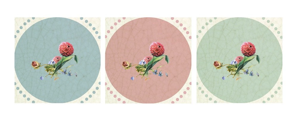 4 TILE DECALS - "Summer House"