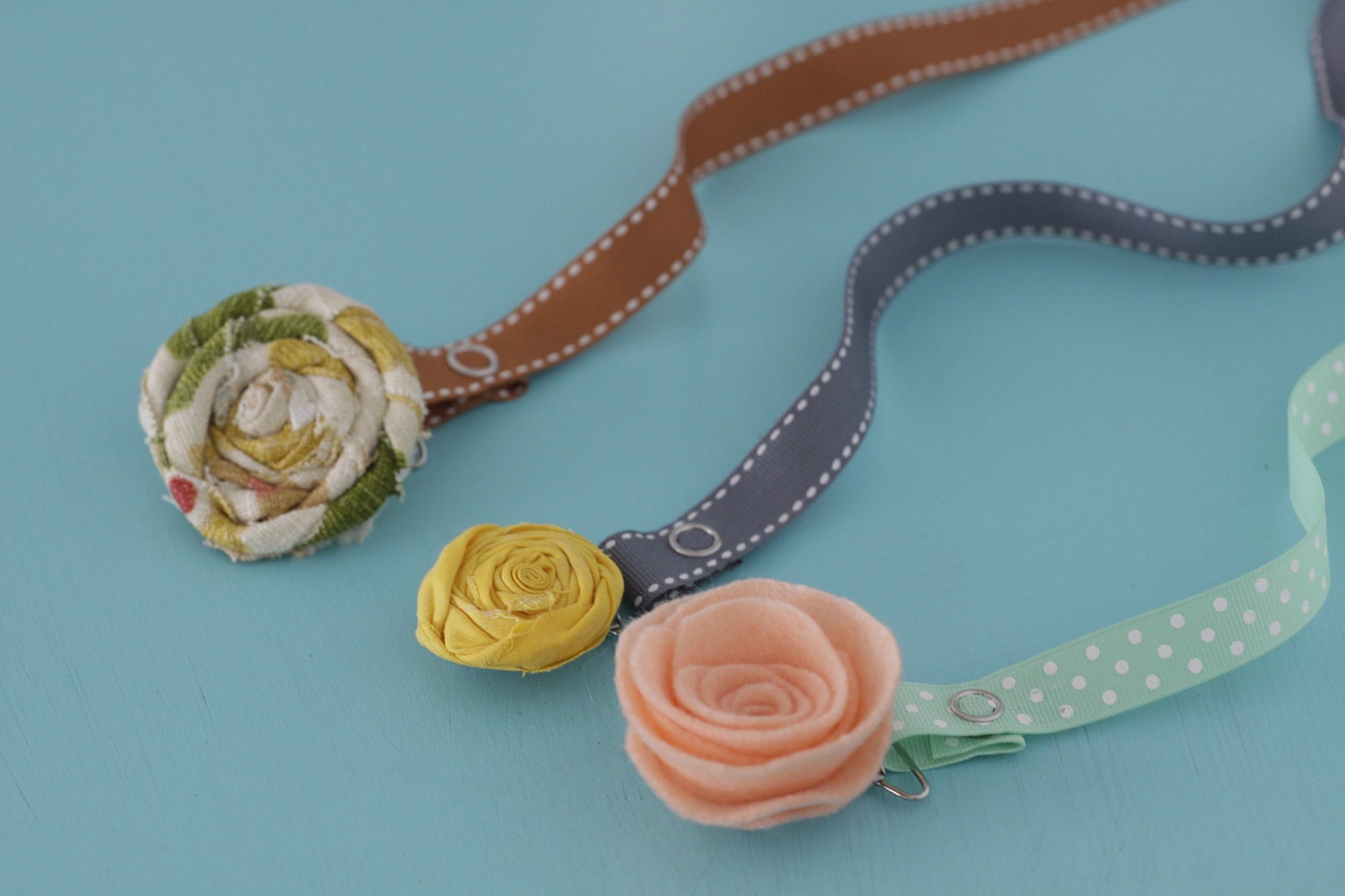NEW- ALL 3 Felt and mint green, brown vintage, and yellow gray Paci Clips