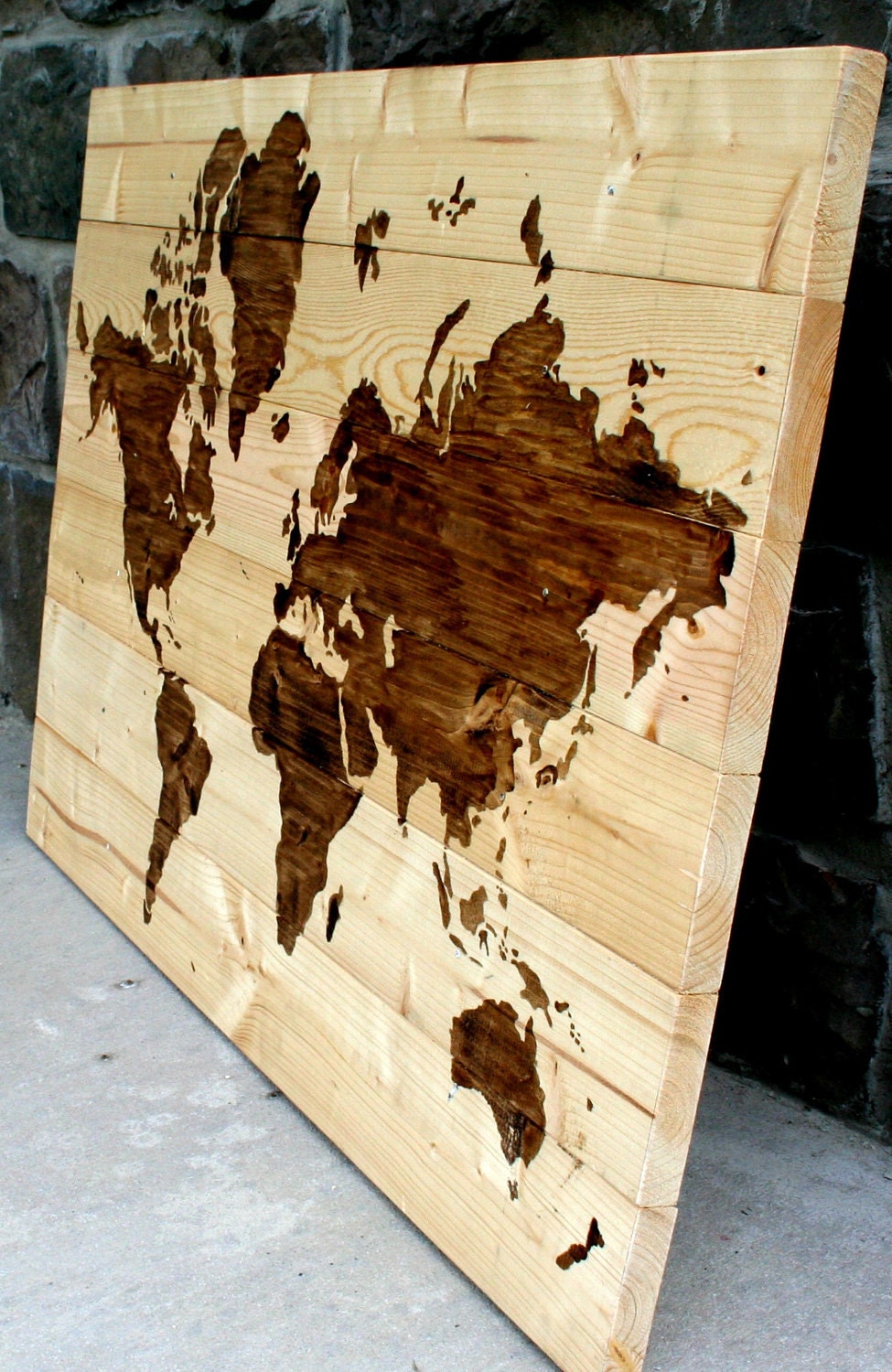 Rustic Wood World Map Wall Art 21" x 31"