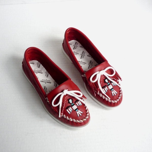 80's Red MINNETONKA Moccasin Boat Shoes - 7