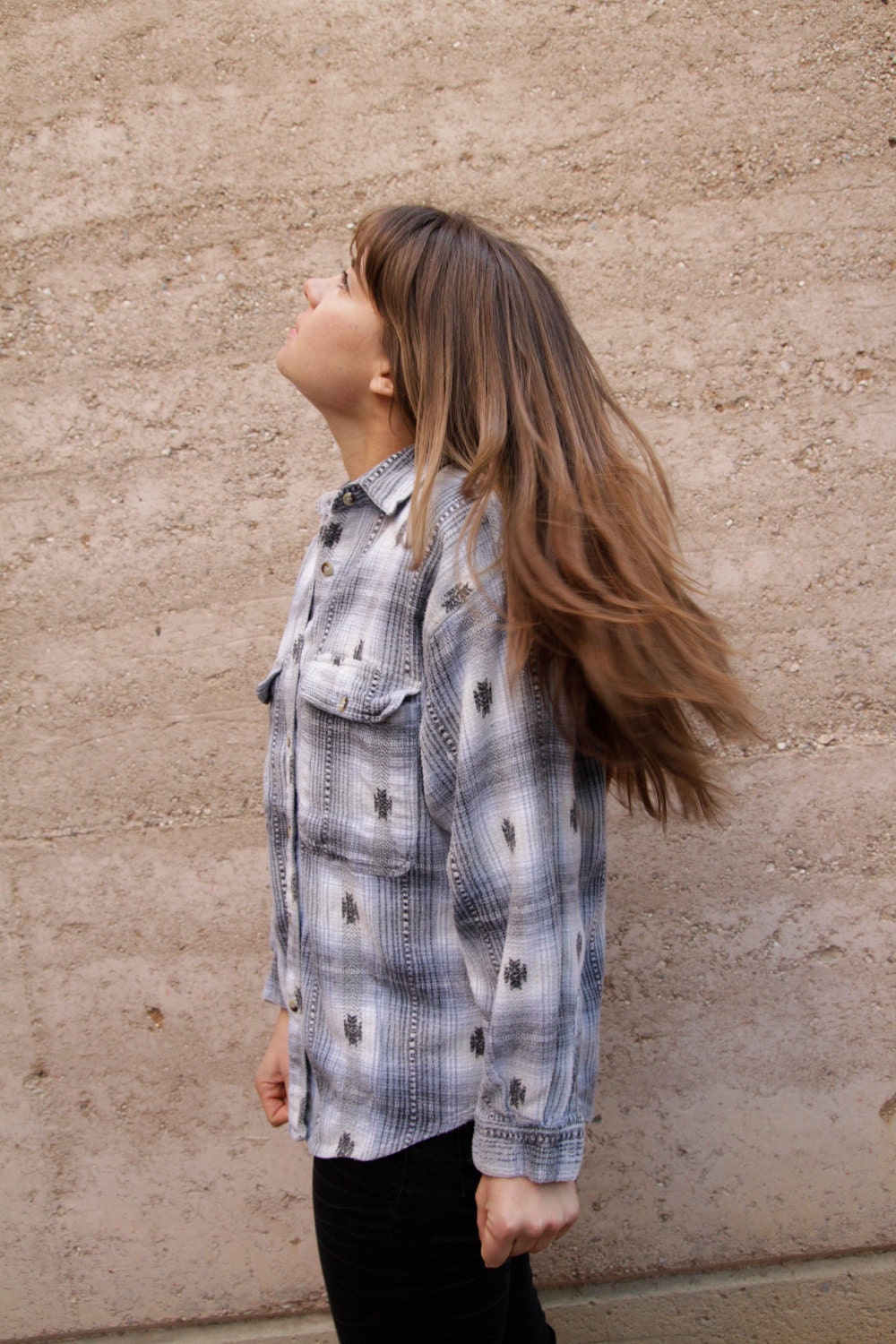 SOUTHWEST ikat flannel style BUTTON up vintage 80s 90s womens blouse top