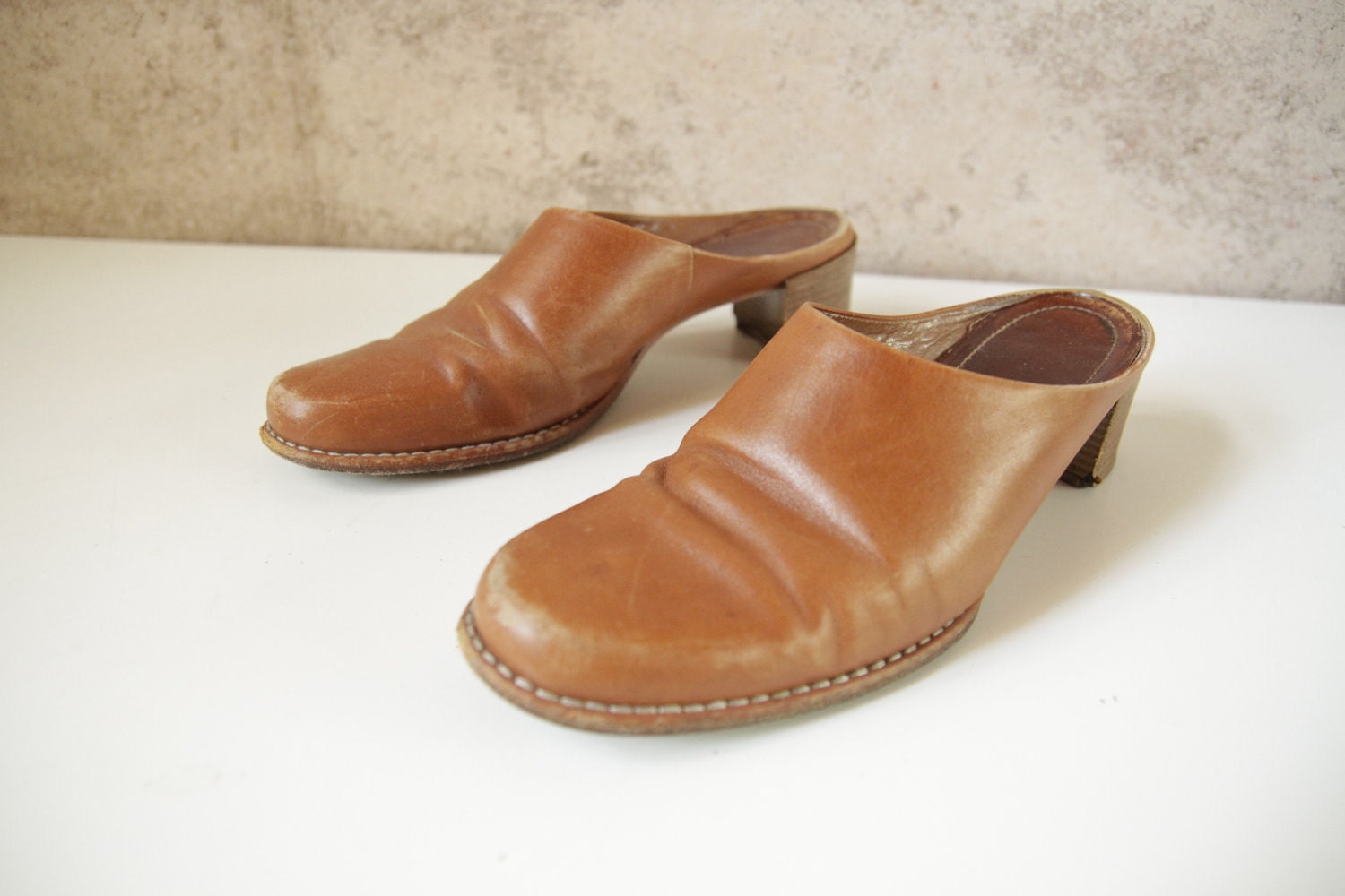 size 7.5 BOHEMIAN clogs vintage platform leather italian designer