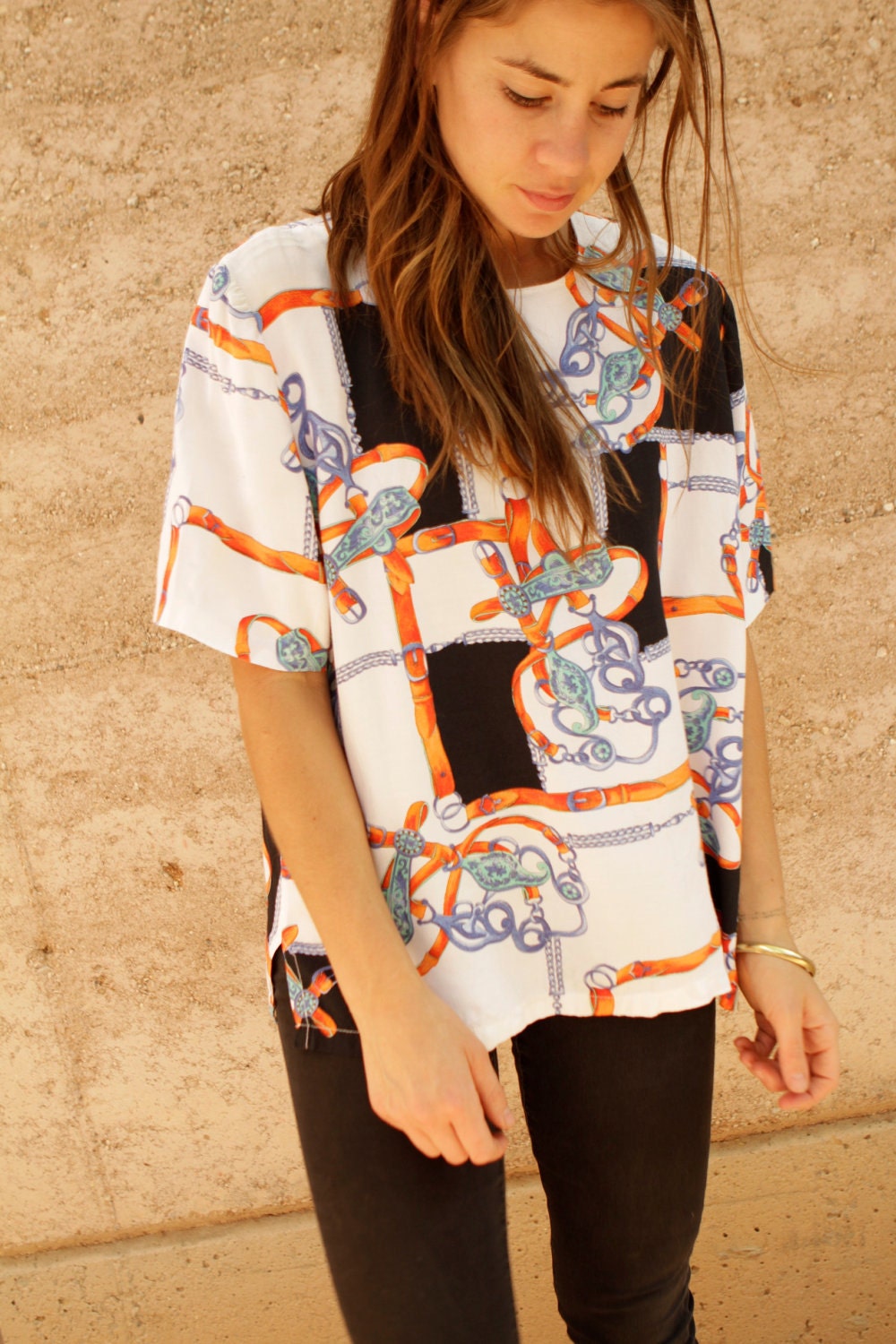 SLOUCHY baroque SILKY oversize blouse vintage 80s 90s top