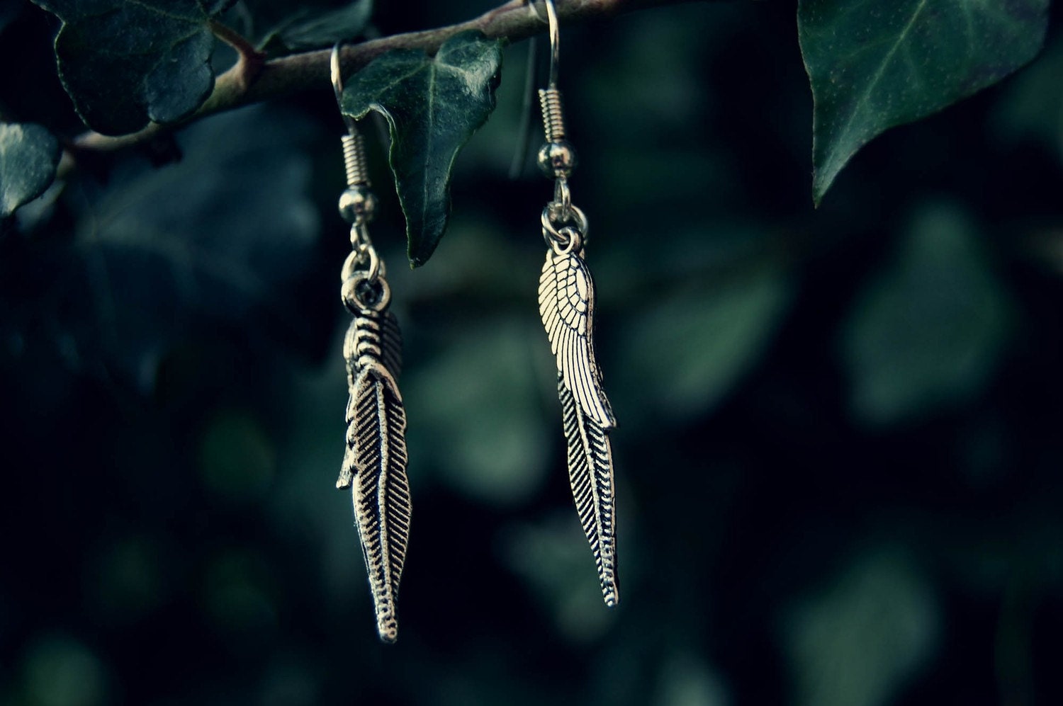 Feather by Feather - Silver plated feather and wing earrings from benitablue