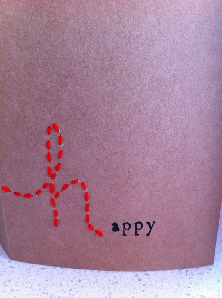 Stitched and stamped card - happy