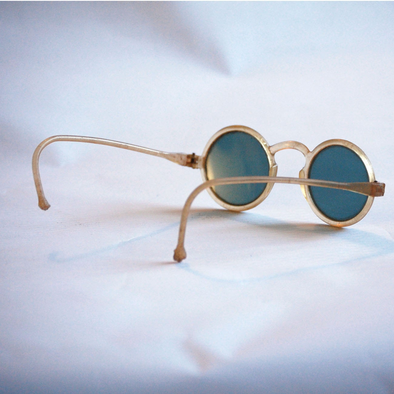 Round Antique Sunglasses with Translucent Plastic Frames, Vintage 1930s