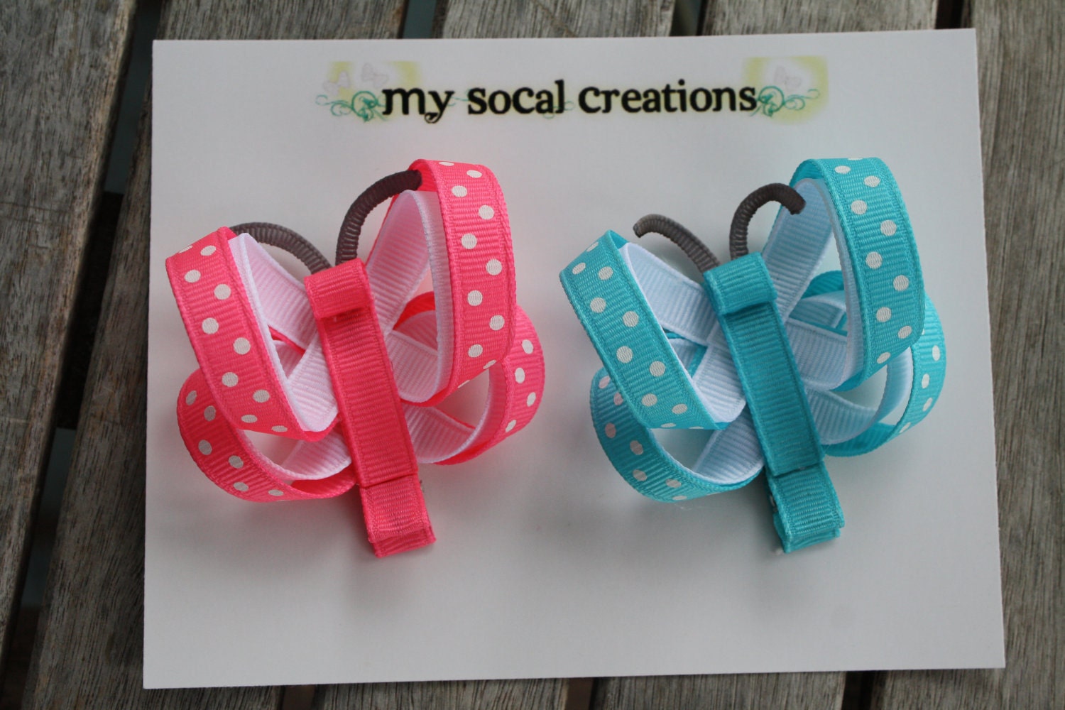 Boutique Butterfly Hair Clips Pink and Turquoise