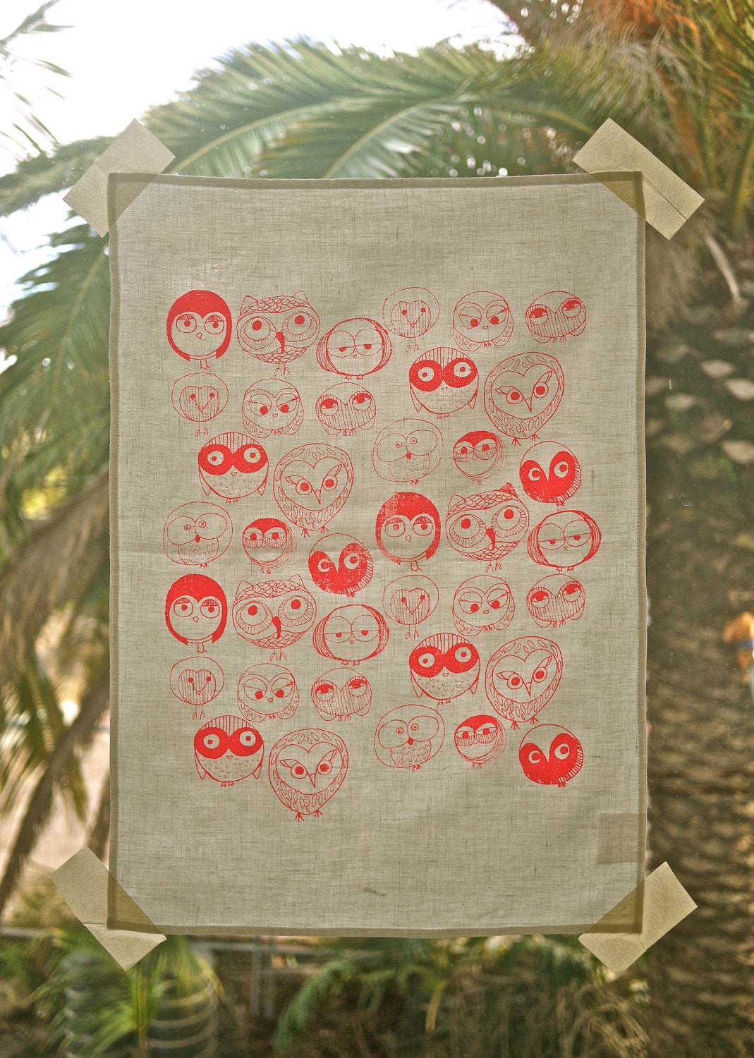 MOCHO Owl Printed Teatowel Neon Pink