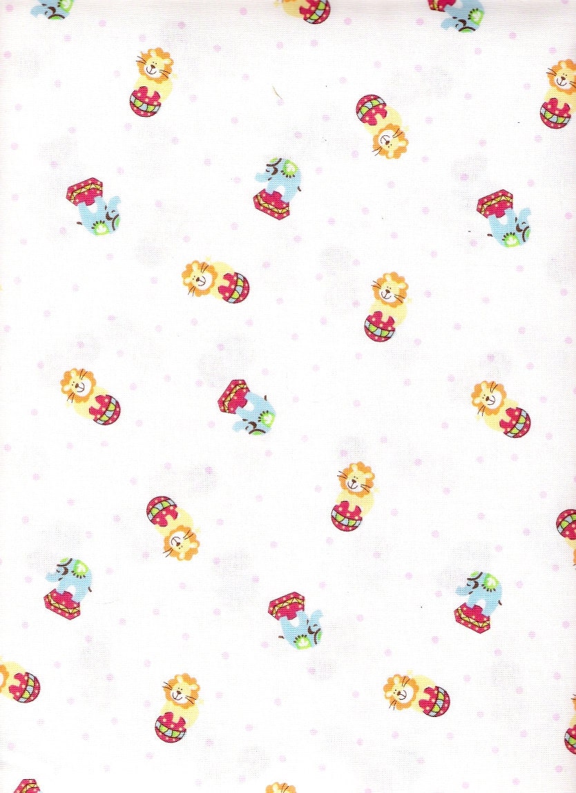 White Fabric Zoo Babies Fabric Yellow Lions Blue Elephants Circus Fabric Fat Quarters -  BTY Cotton Quilting Fabric Craft Supplies YacketUSA