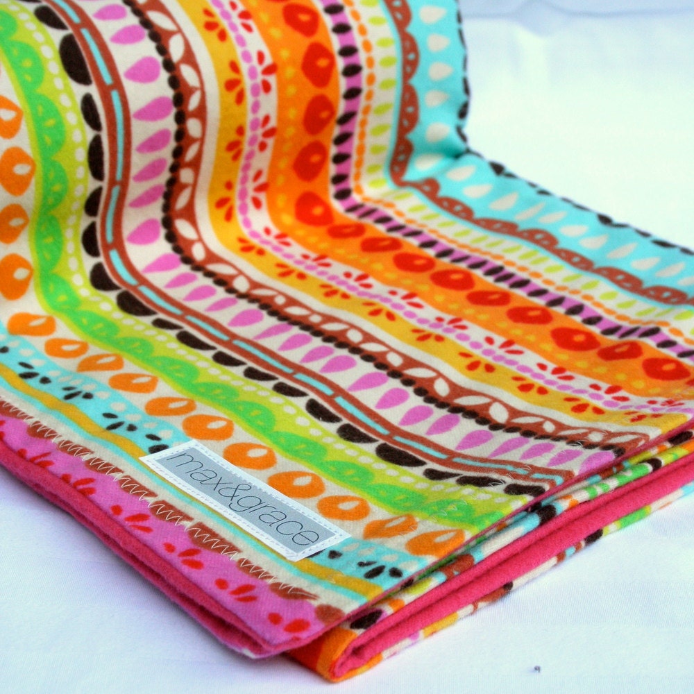 Fiesta- double sided girl's flannel baby blanket
