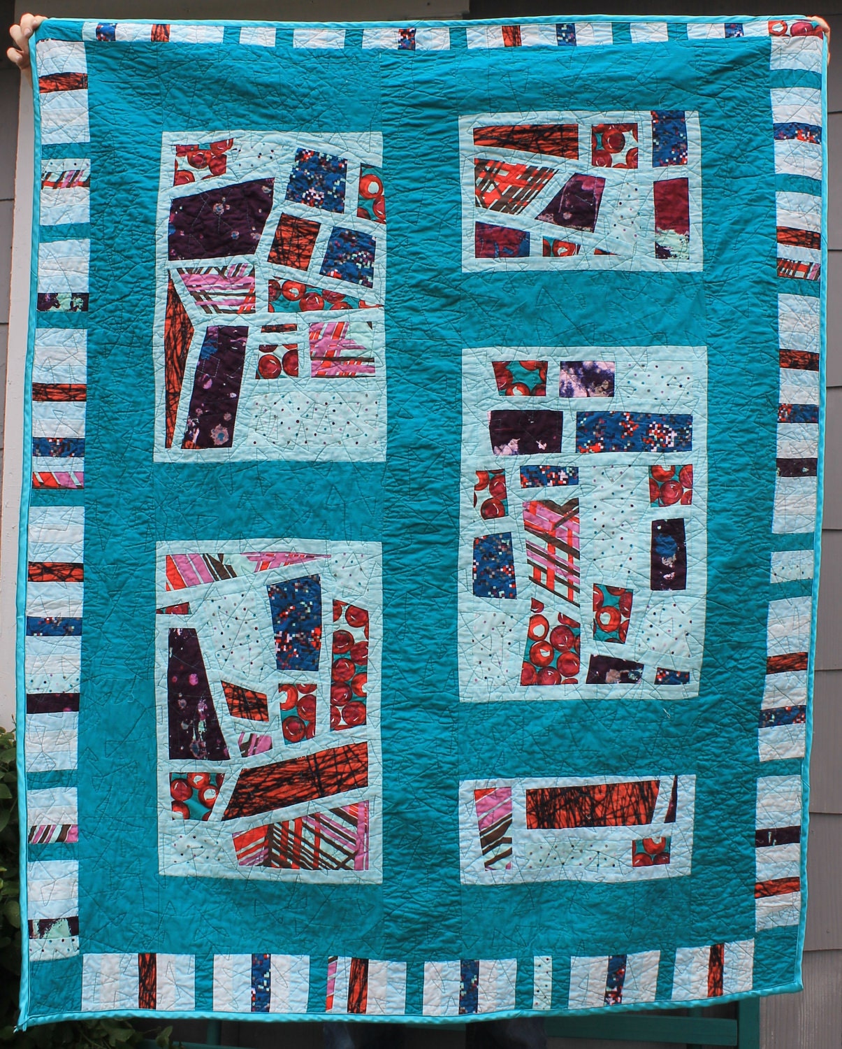 Modern Mosaic Style Teal Quilt