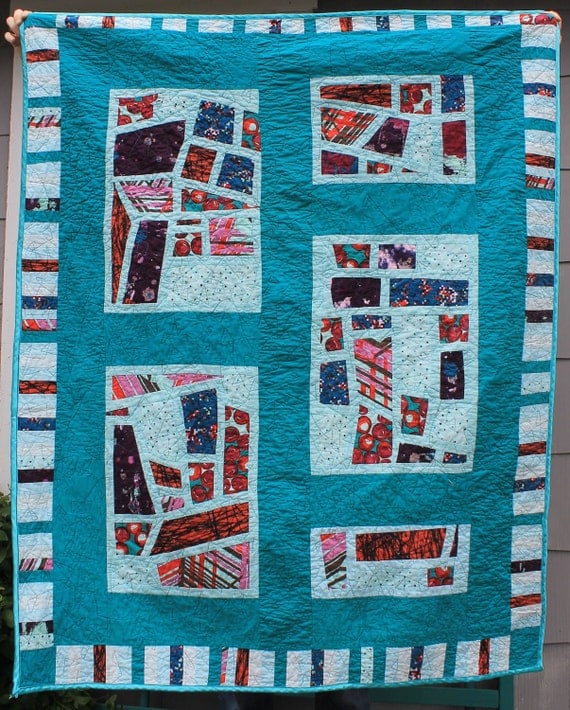 Modern Mosaic Style Teal Quilt